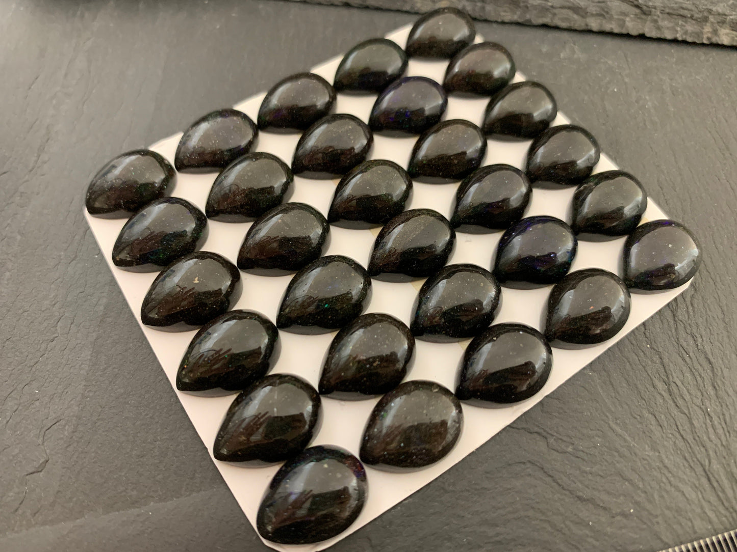 Black Andamooka Opal pear 13x18mm cabochon - Matrix Australian Opal