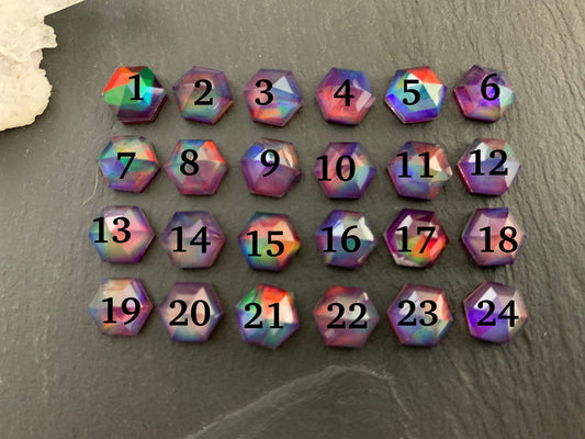 Faceted Aurora Opal hexagon 8mm cabochon - Doublet cabochons