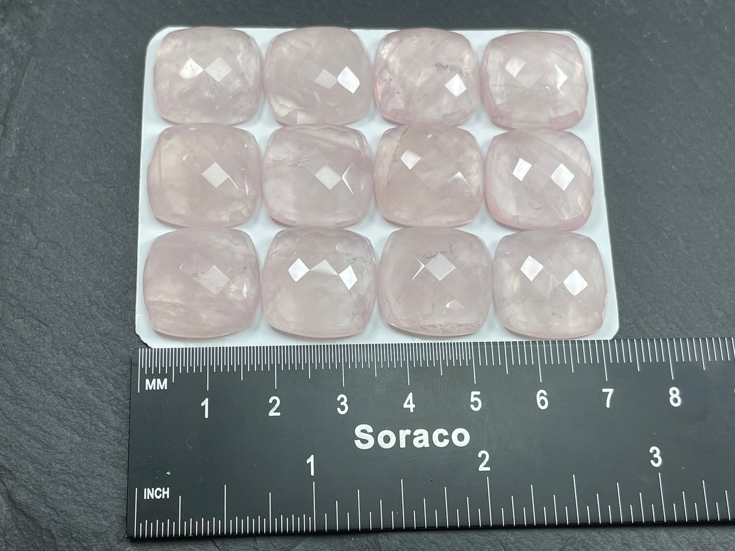 Faceted Rose Quartz Square Cushion 18mm cabochon - Calibrated cabochons