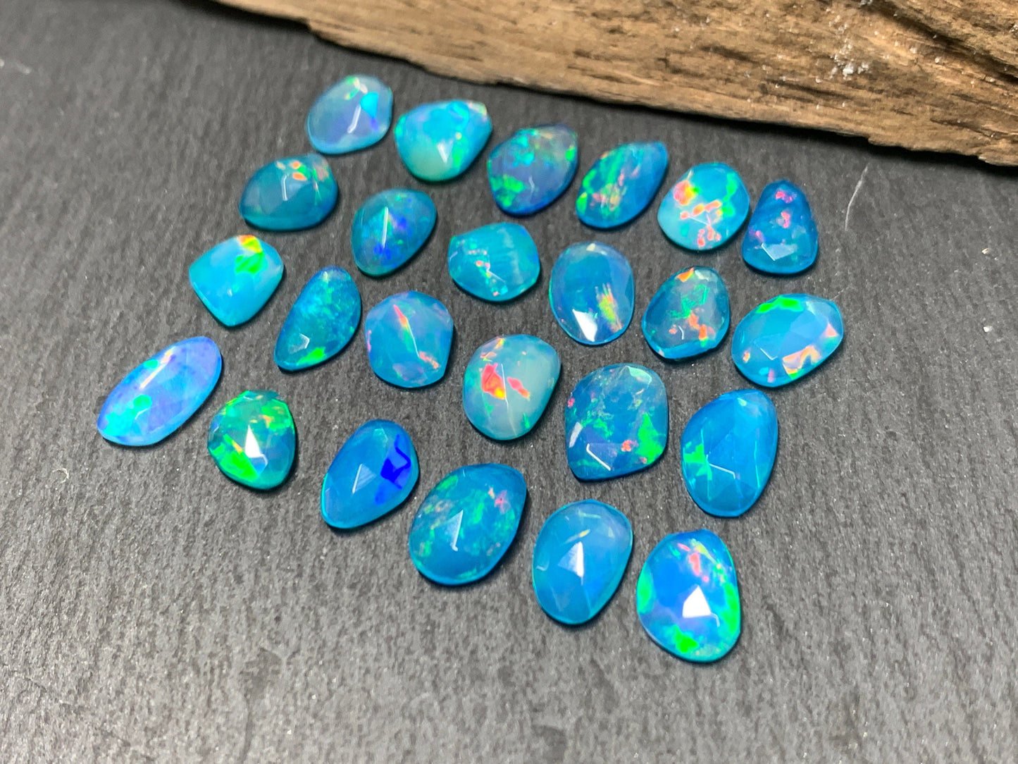 Faceted Blue Ethiopian Opal 8-10mm long cabochon