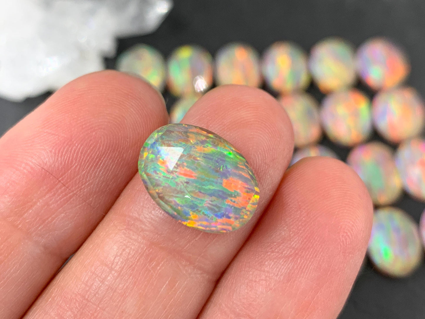 Faceted Aurora Opal Oval 10x14mm Cabochon - Synthetic Doublet Gemstone