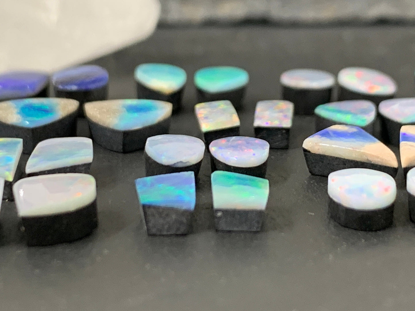 Australian Opal doublet pair 7-10mm long cabochon