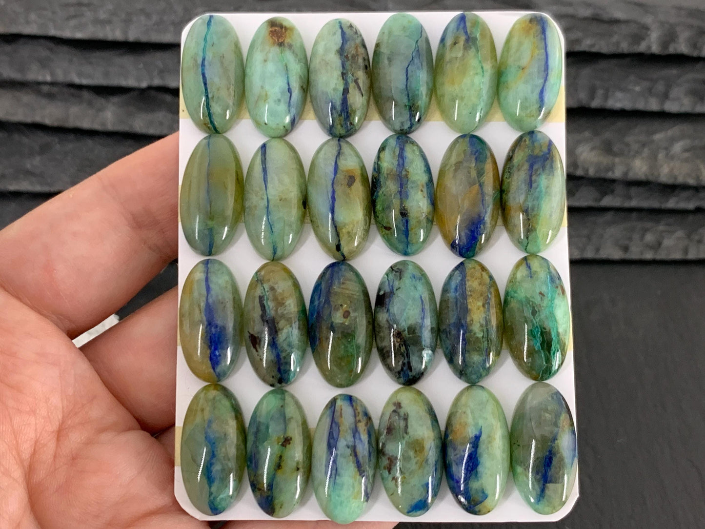 Chrysocolla Quartz oval 10x20mm cabochon - Calibrated cabochons
