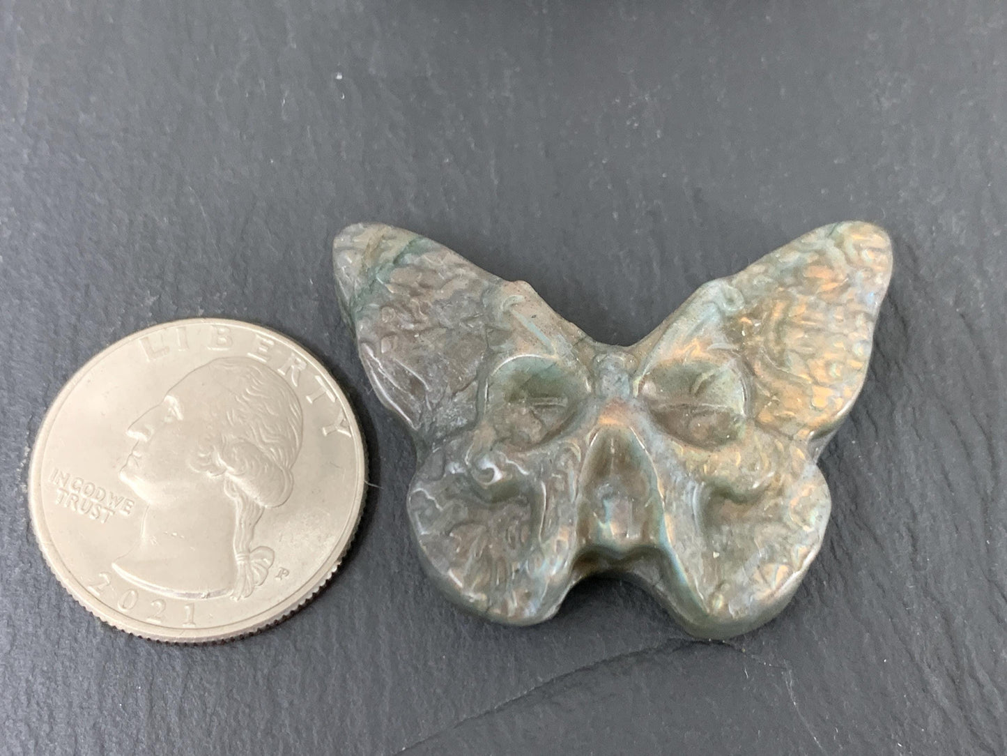 Labradorite Butterfly Carving - 29x40mm Flat Back Natural Gemstone, Unique Design