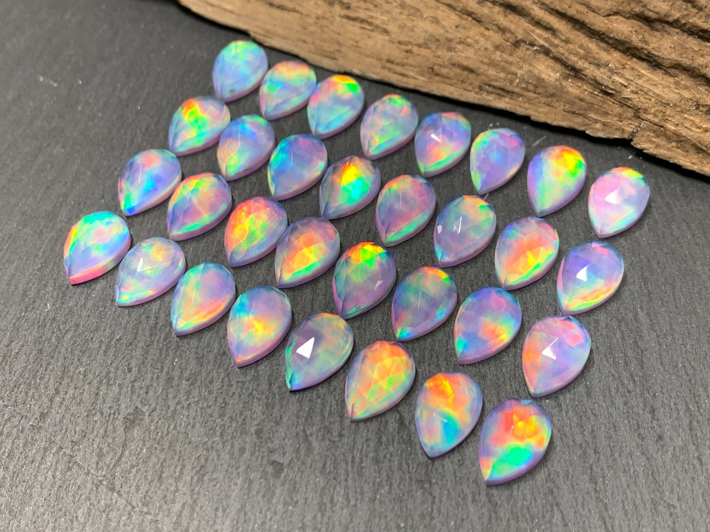 Faceted Aurora Opal pear 8x12mm cabochon - Doublet cabochons/ Select your cabochon