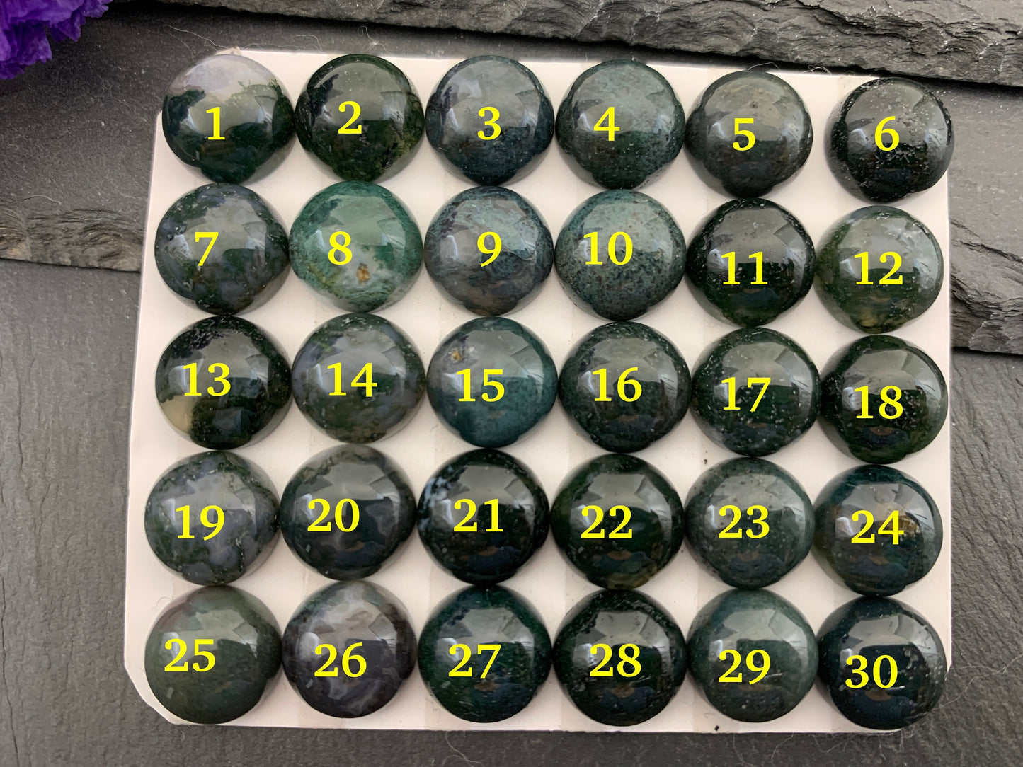 Moss Agate round 12mm cabochon - Calibrated cabochons