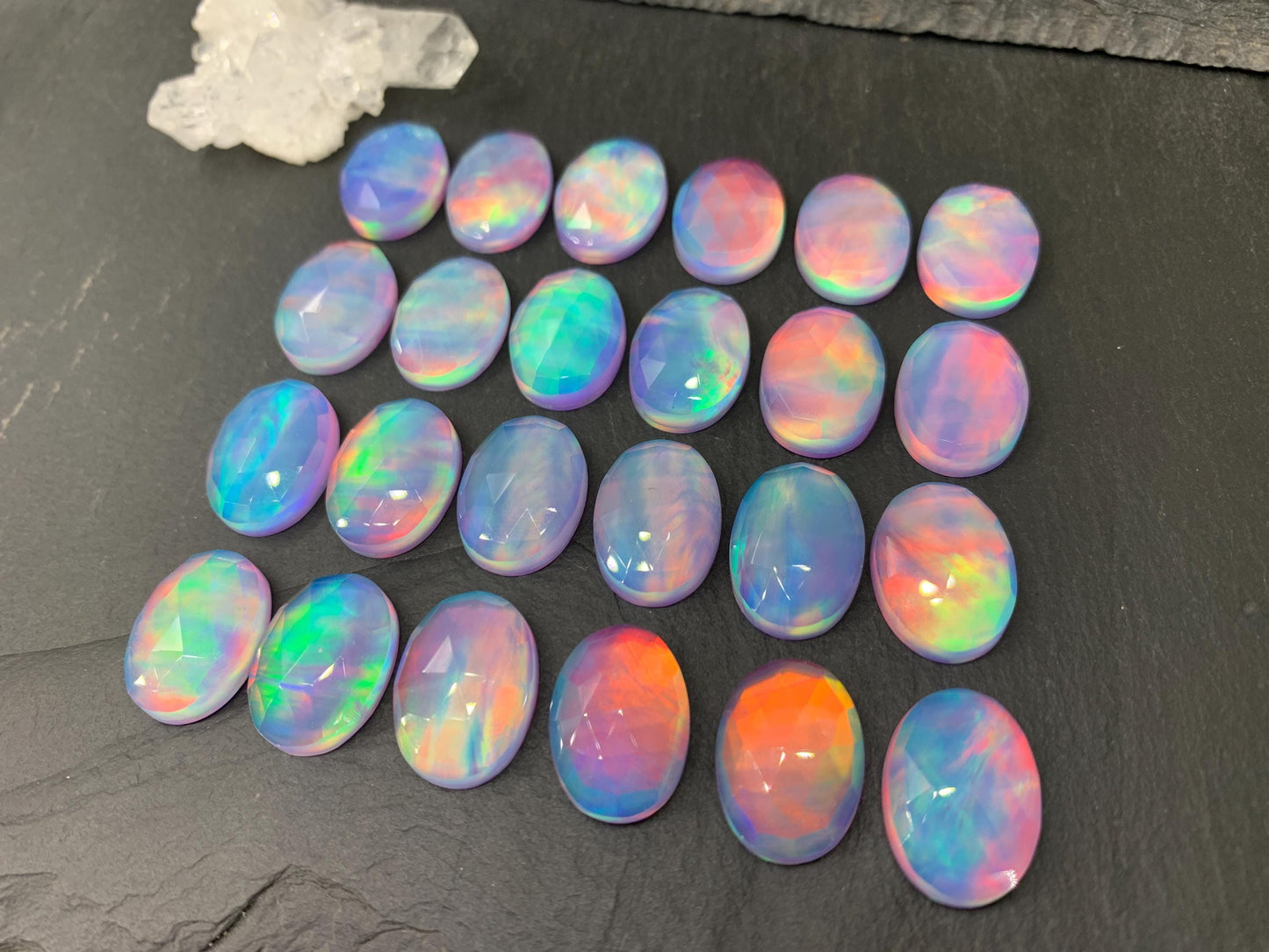 Faceted Aurora Opal oval 13x18mm cabochons - Doublet cabochons