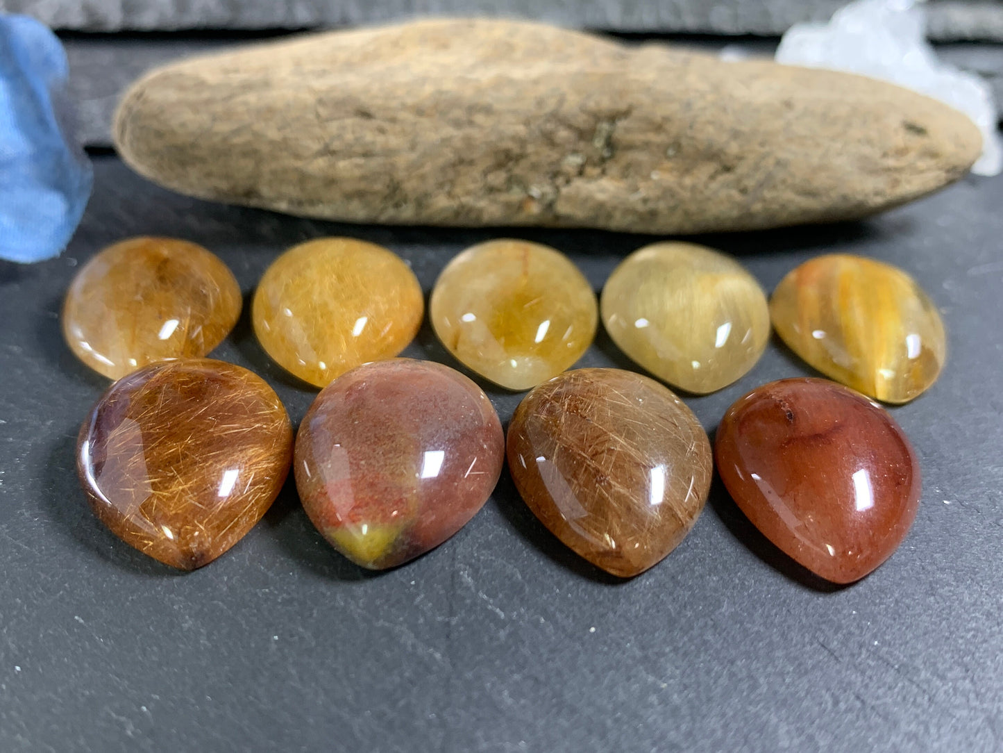 Rutilated Quartz pear 18x25mm Cabochon - Calibrated cabochons