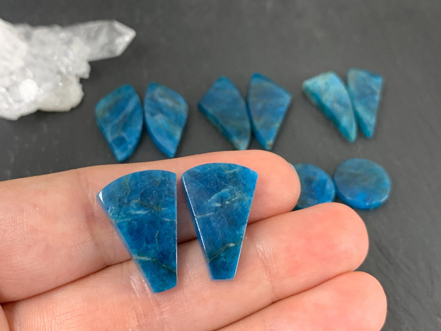 Apatite round, free form 14-27mm long cabochon - Buy by pair