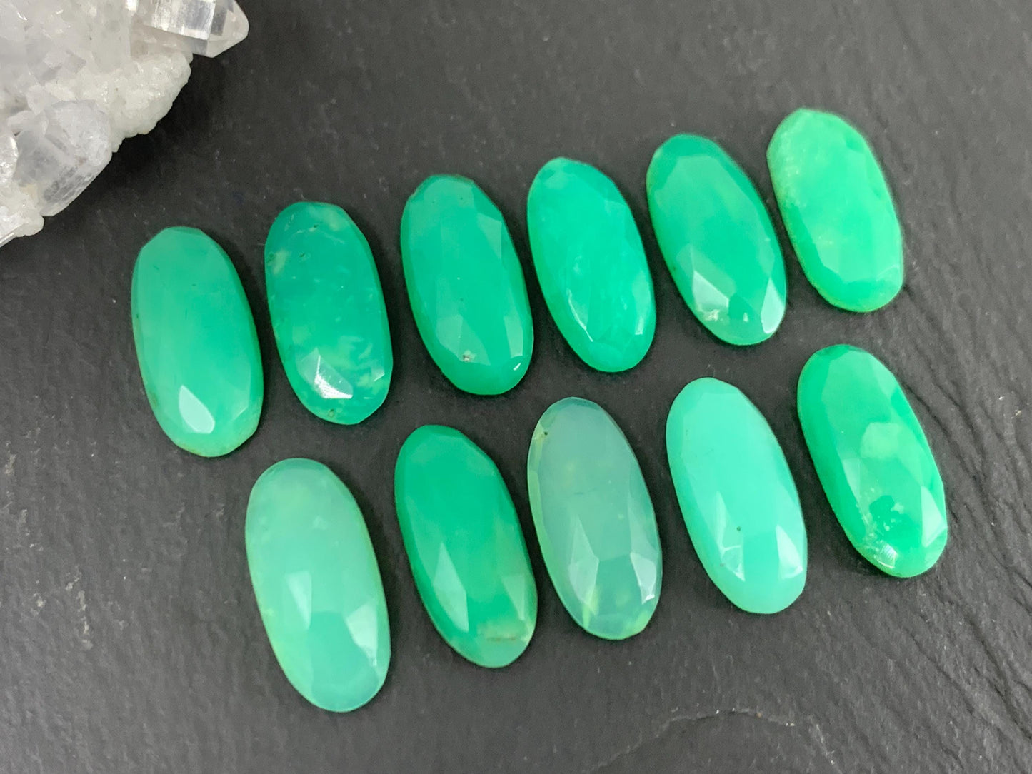 Faceted Chrysoprase Cabochon 7x15mm Oval Rose Cut Green Gemstone – Jewelry Supply