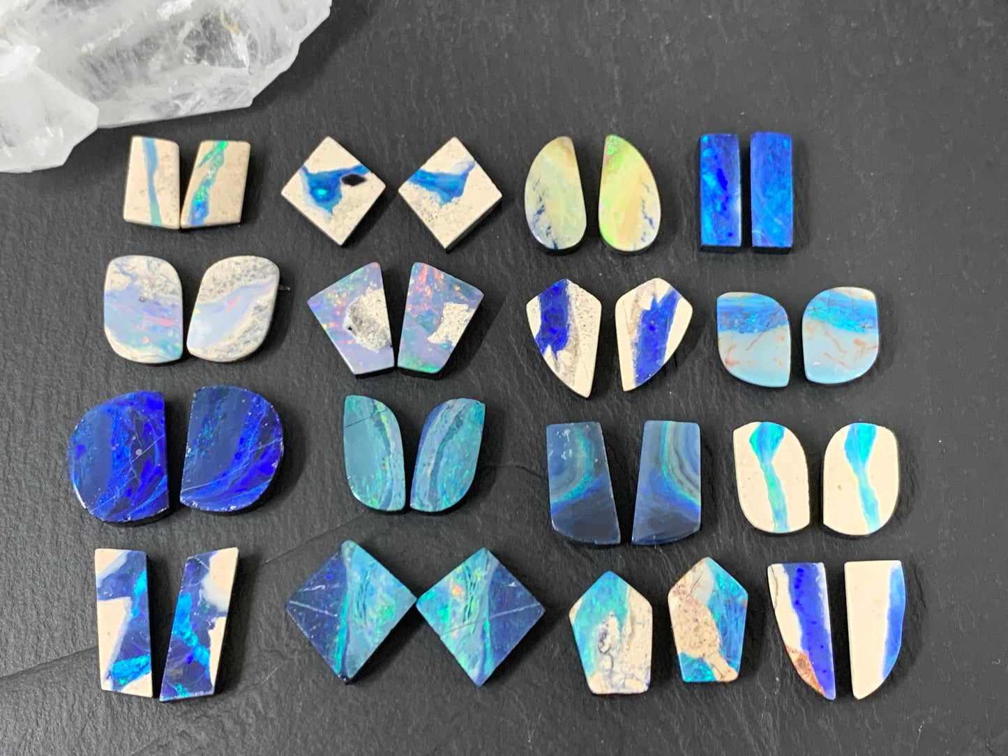 Australian Opal doublet pair 13-16mm long cabochon