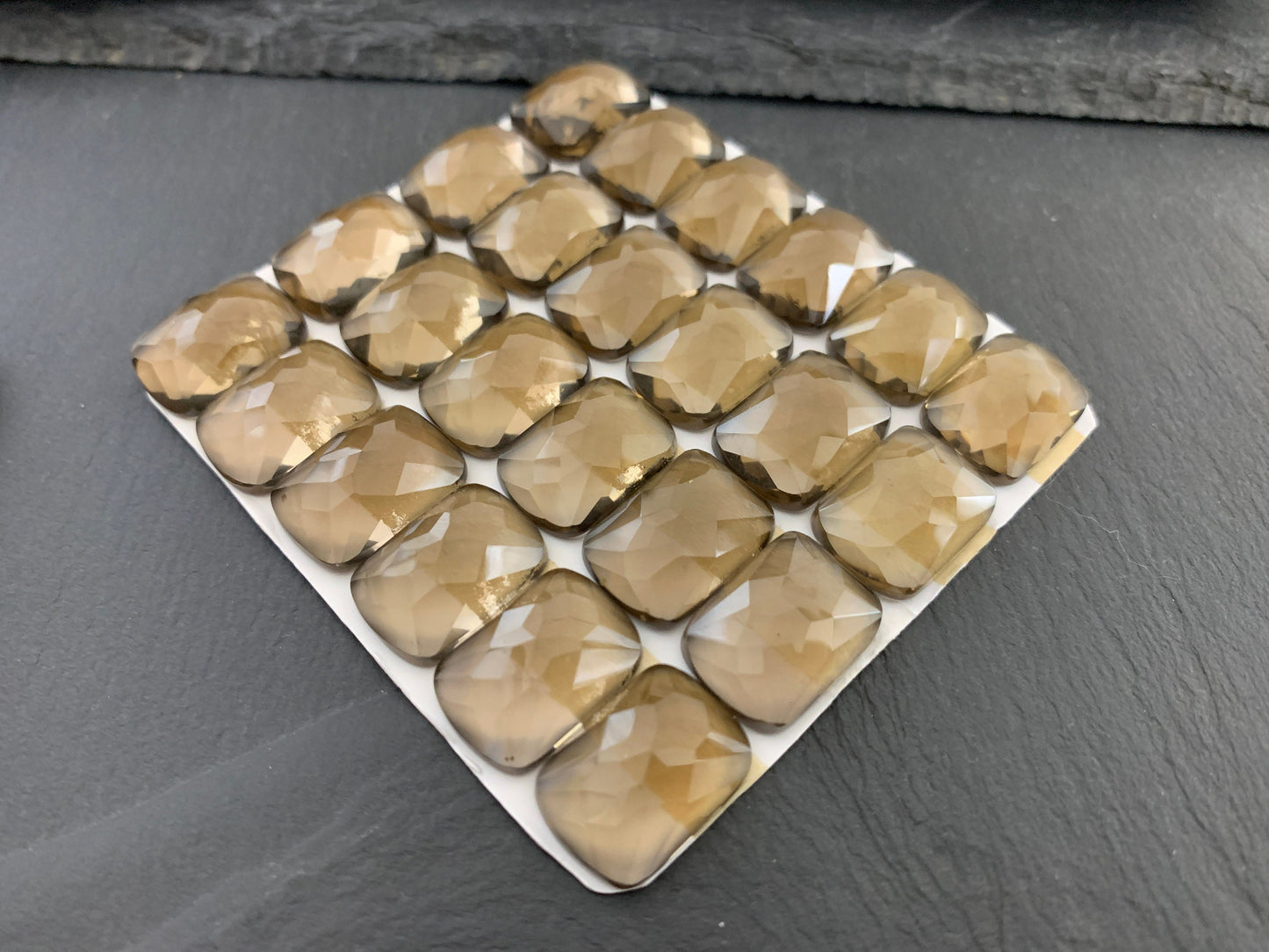Faceted Smokey Quartz rectangle cushion 13x18mm Cabochon - Calibrated cabochons