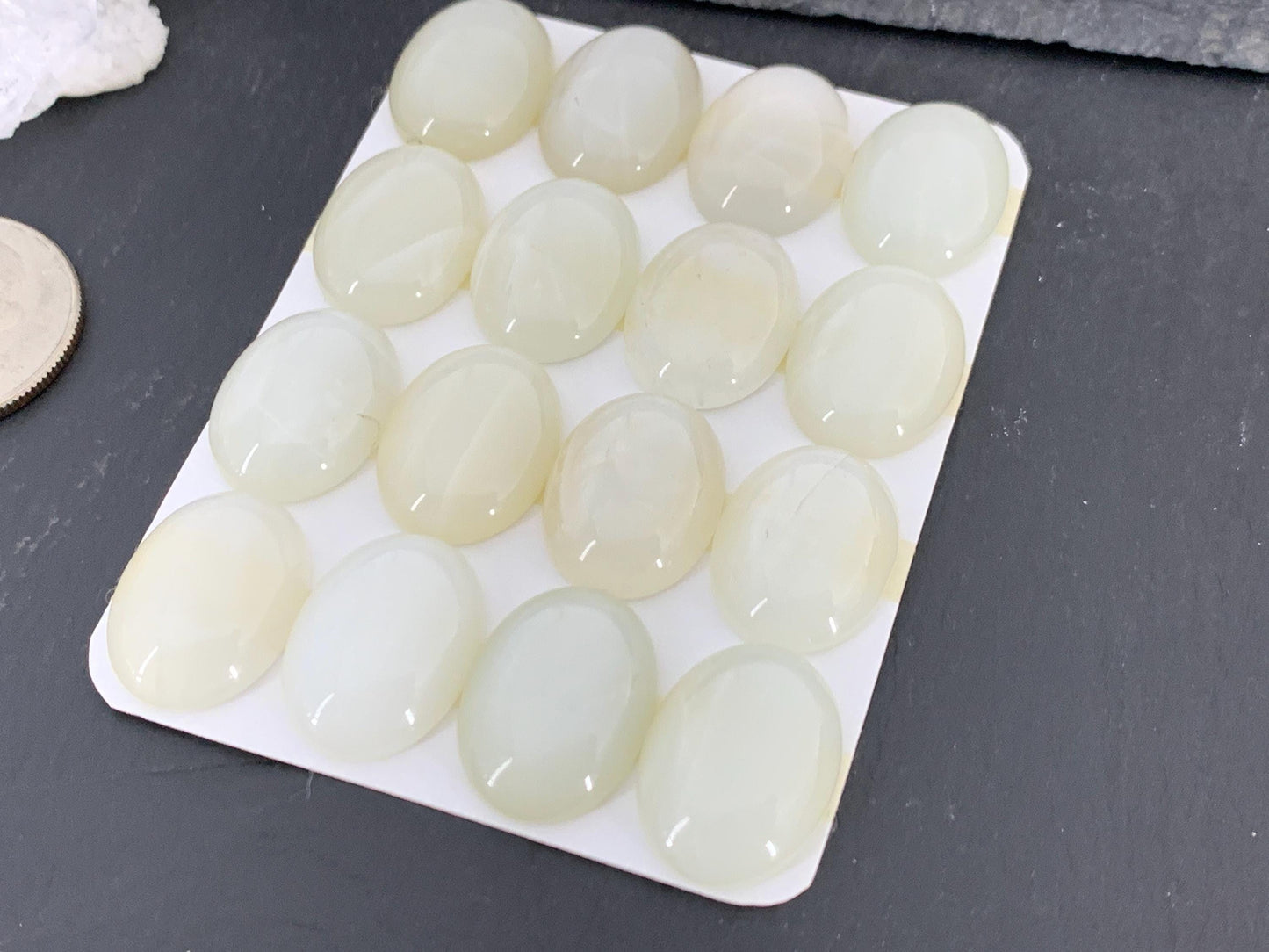 White Moonstone Oval 15x20mm Cabochon - Calibrated cabochons