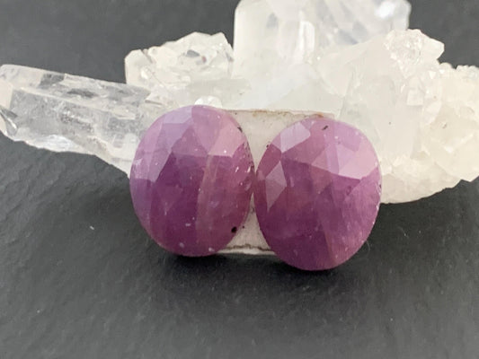 Damaged Faceted Ruby pair 10x12x5mm cabochon.