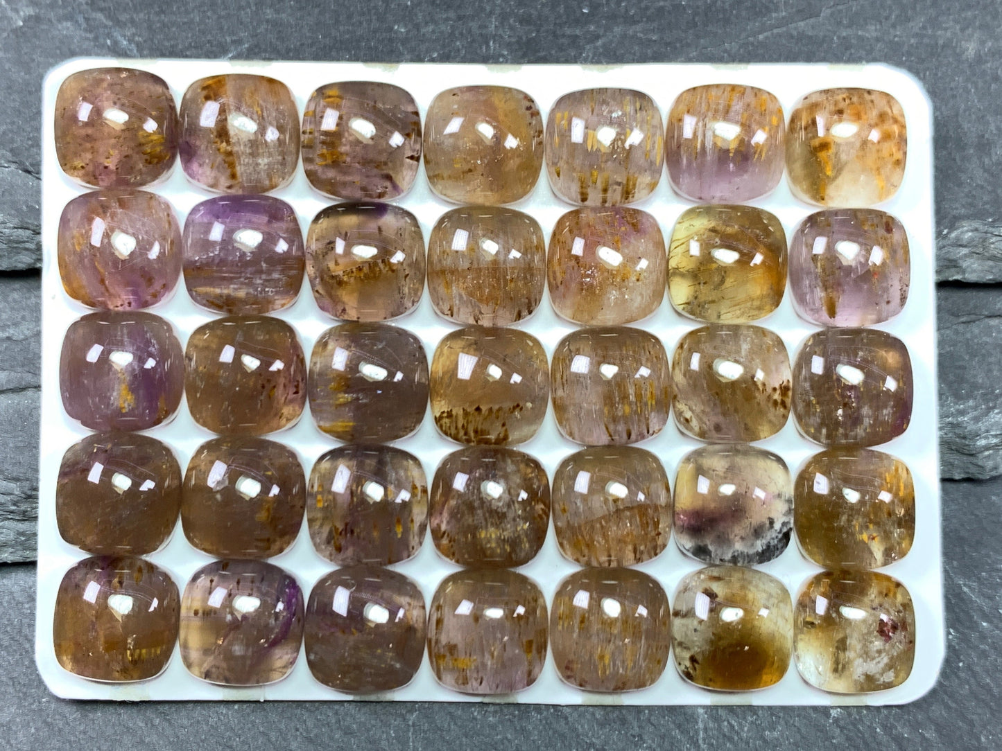 Amethyst Cacoxenite square cushion 10mm cabochon - Calibrated cabochons