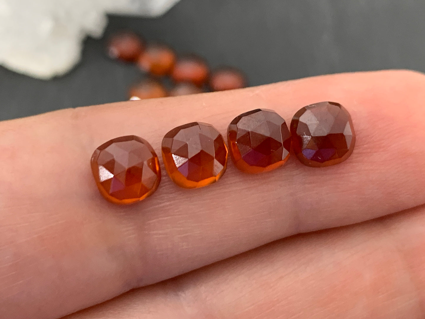 Faceted Hessonite Garnet square 6mm cabochon