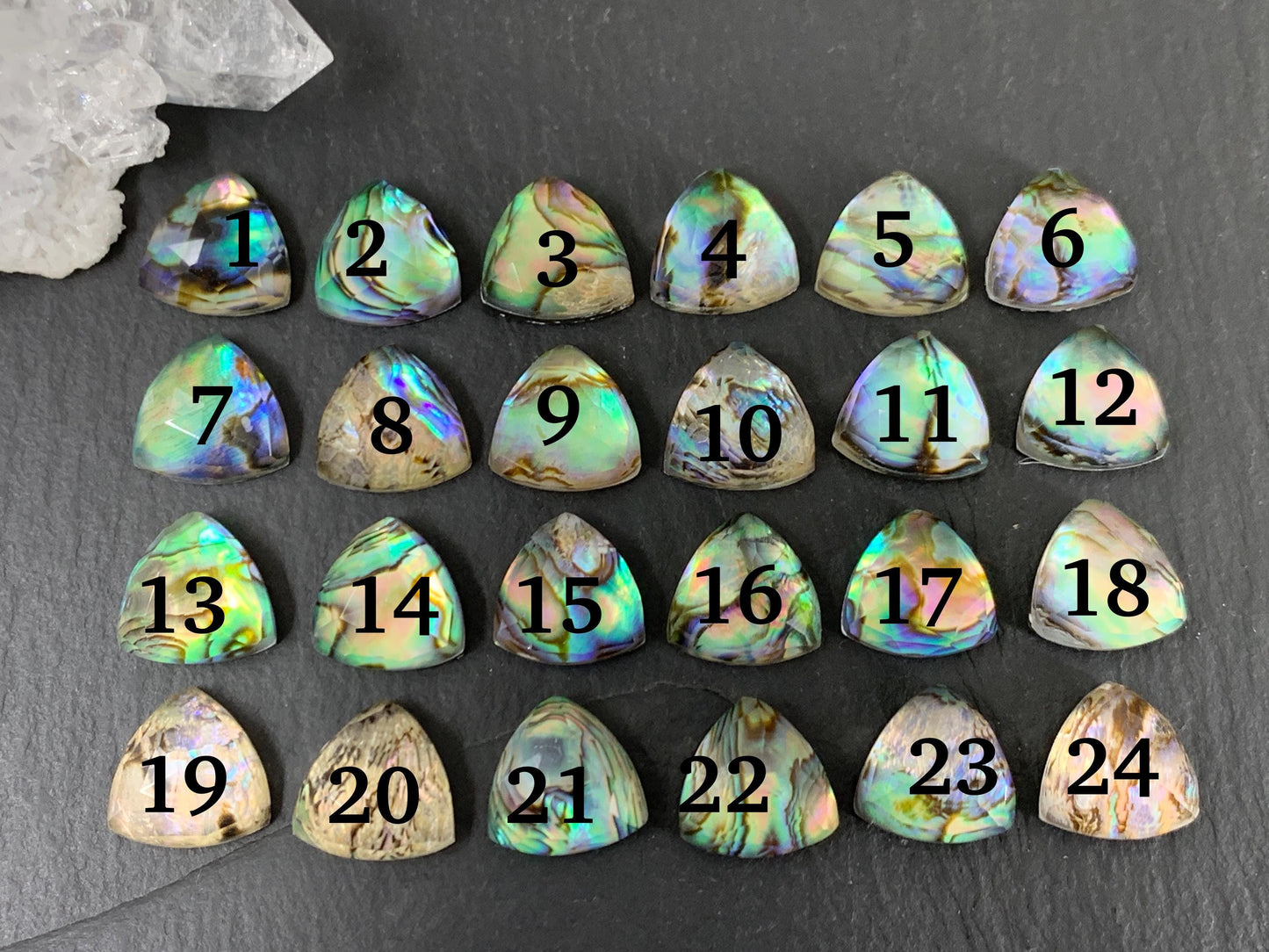 Faceted Abalone triangle 12mm doublet cabochon