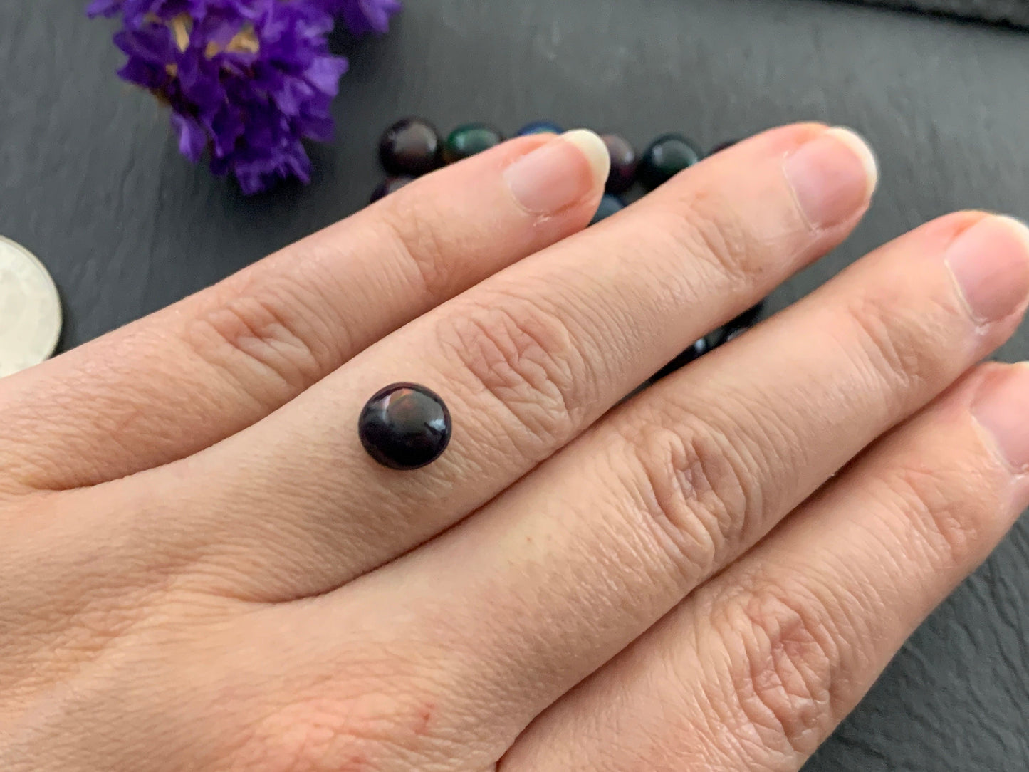 Black Ethiopian Opal round 8mm cabochon