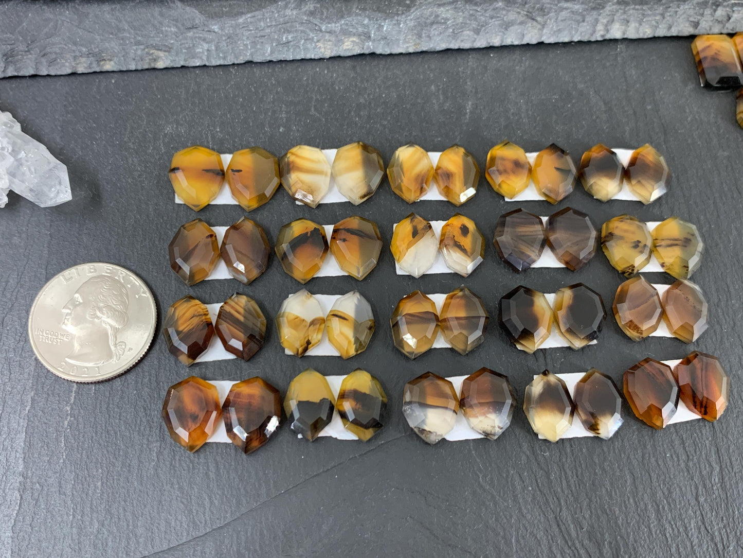 Faceted Montana Agate 14mm long cabochon - Buy by pair