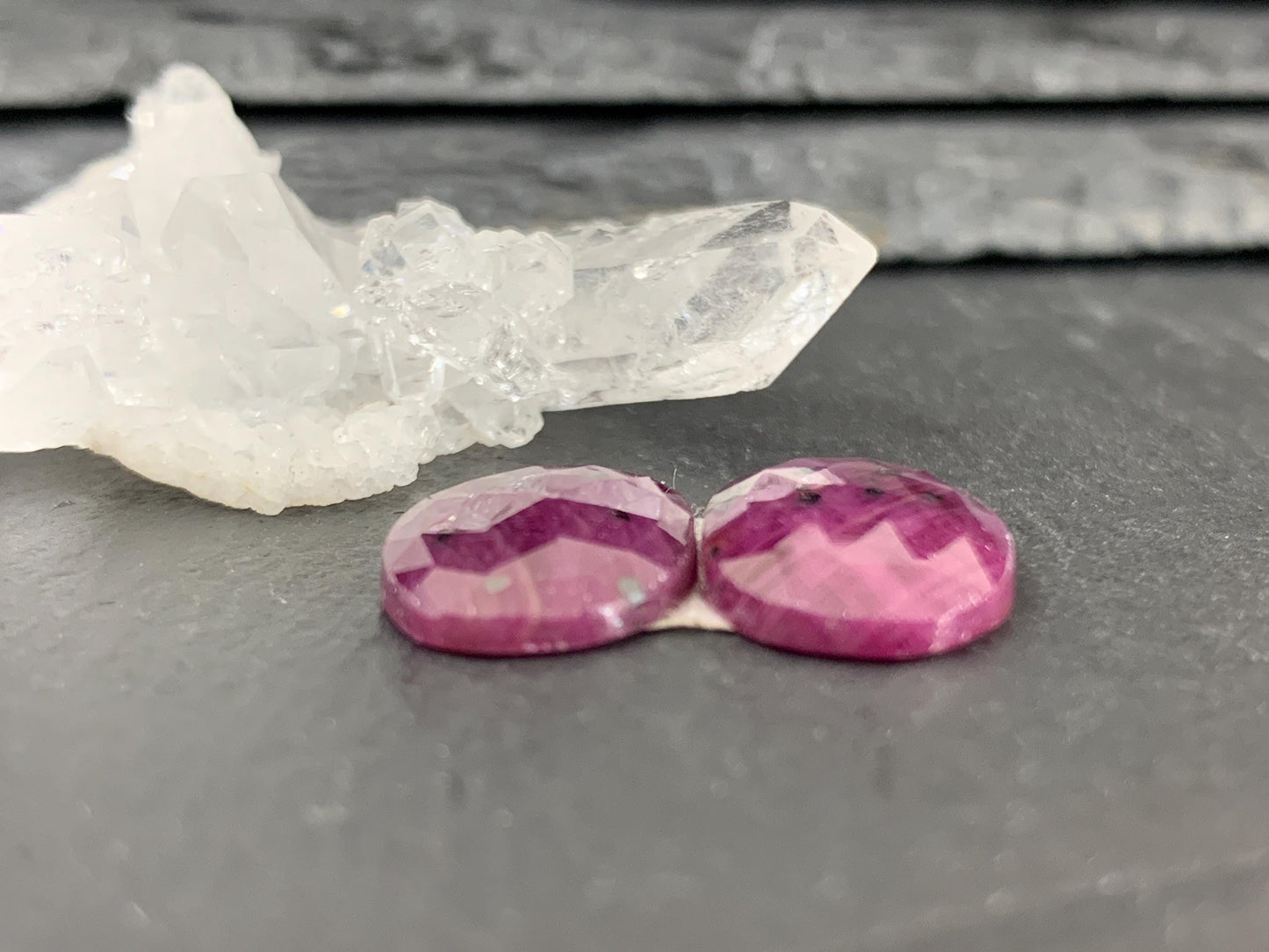 Faceted Ruby pair 11x18x3mm cabochon