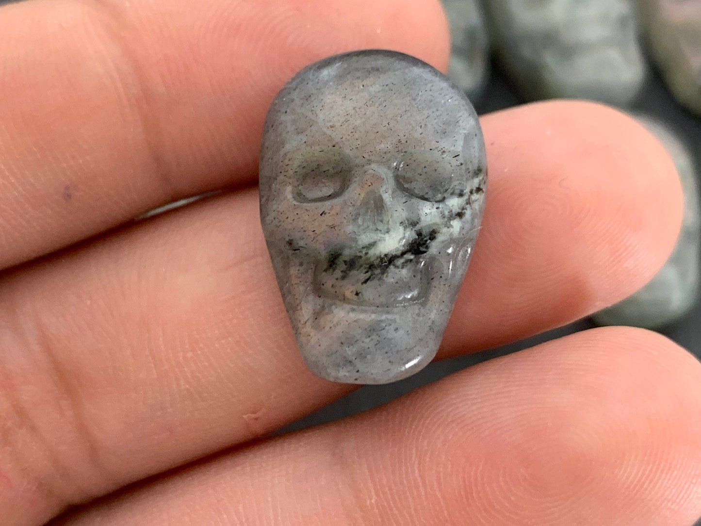 Labradorite Skull Cabochon - Natural Blue Flash Stone, Hand Cut Skulls, Unique Gemstone Art