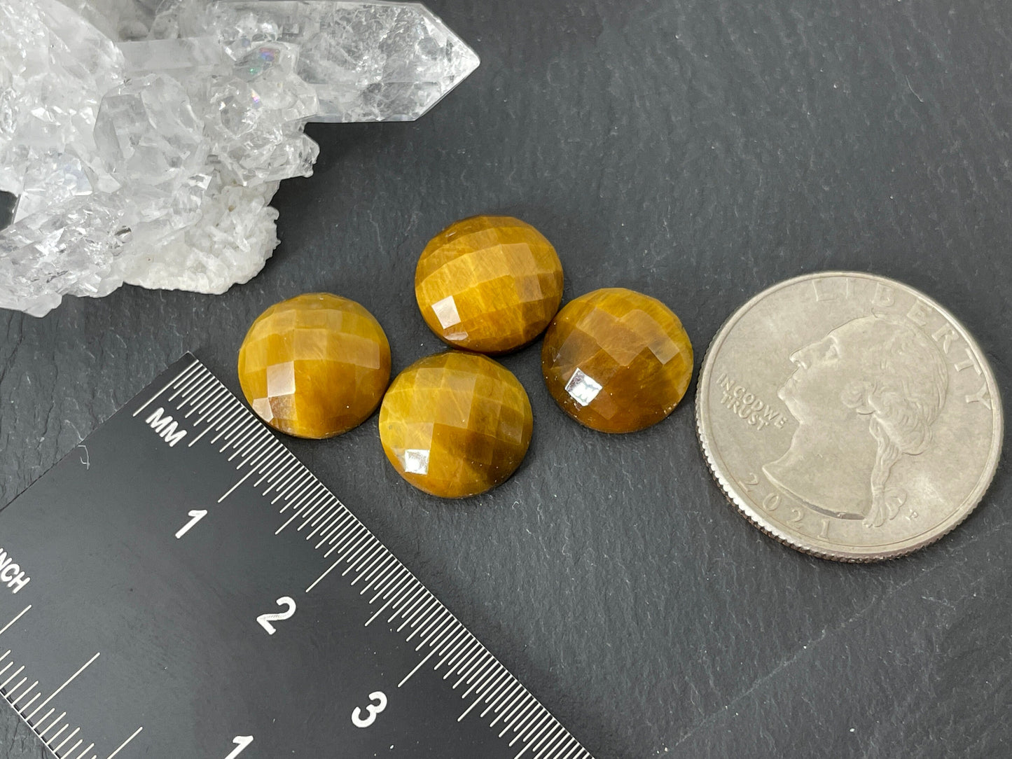 Faceted Tiger Eye round 12mm cabochon - Calibrated cabochons