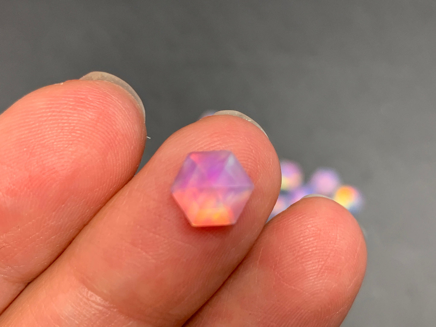 Faceted Aurora Opal hexagon 7mm cabochon - Doublet cabochons