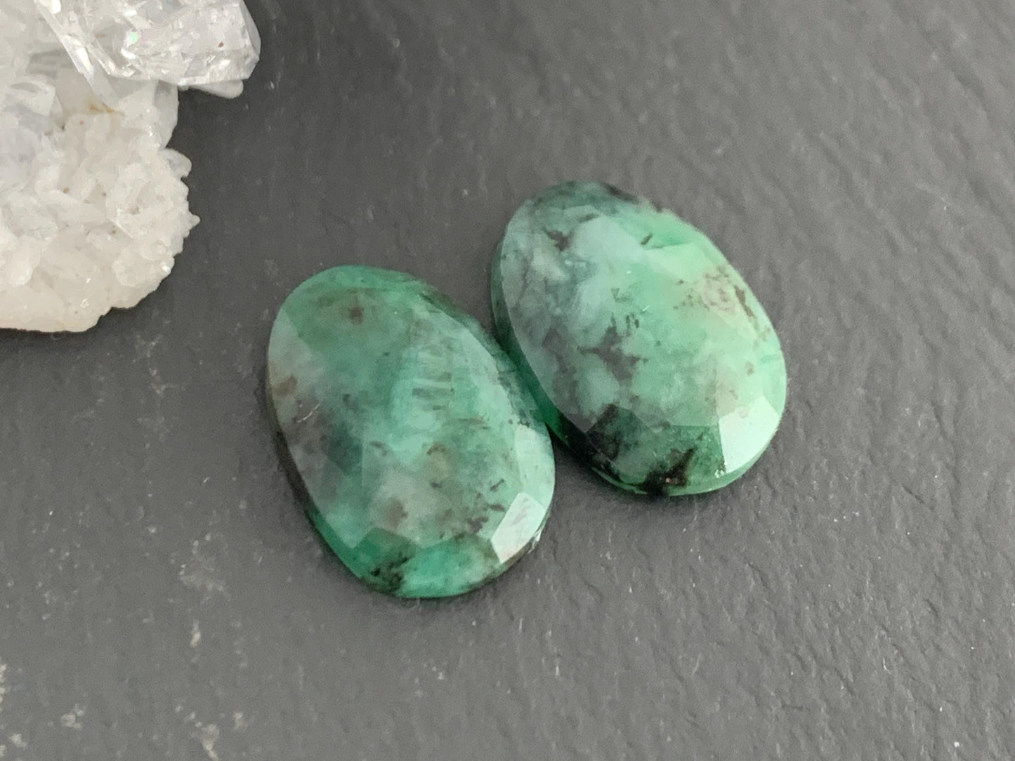 Faceted Emerald Pair 10x14x3mm cabochon