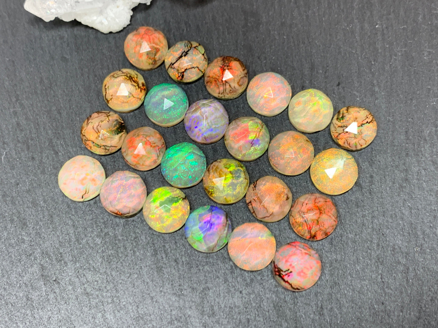 Faceted Monarch Opal round 10mm cabochons - Doublet cabochons