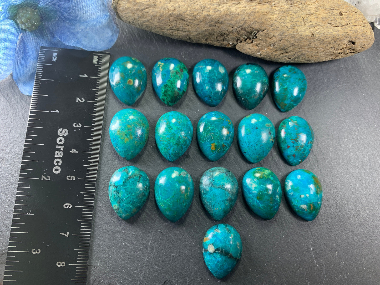 Chrysocolla pear 15x20mm cabochon - Calibrated cabochons