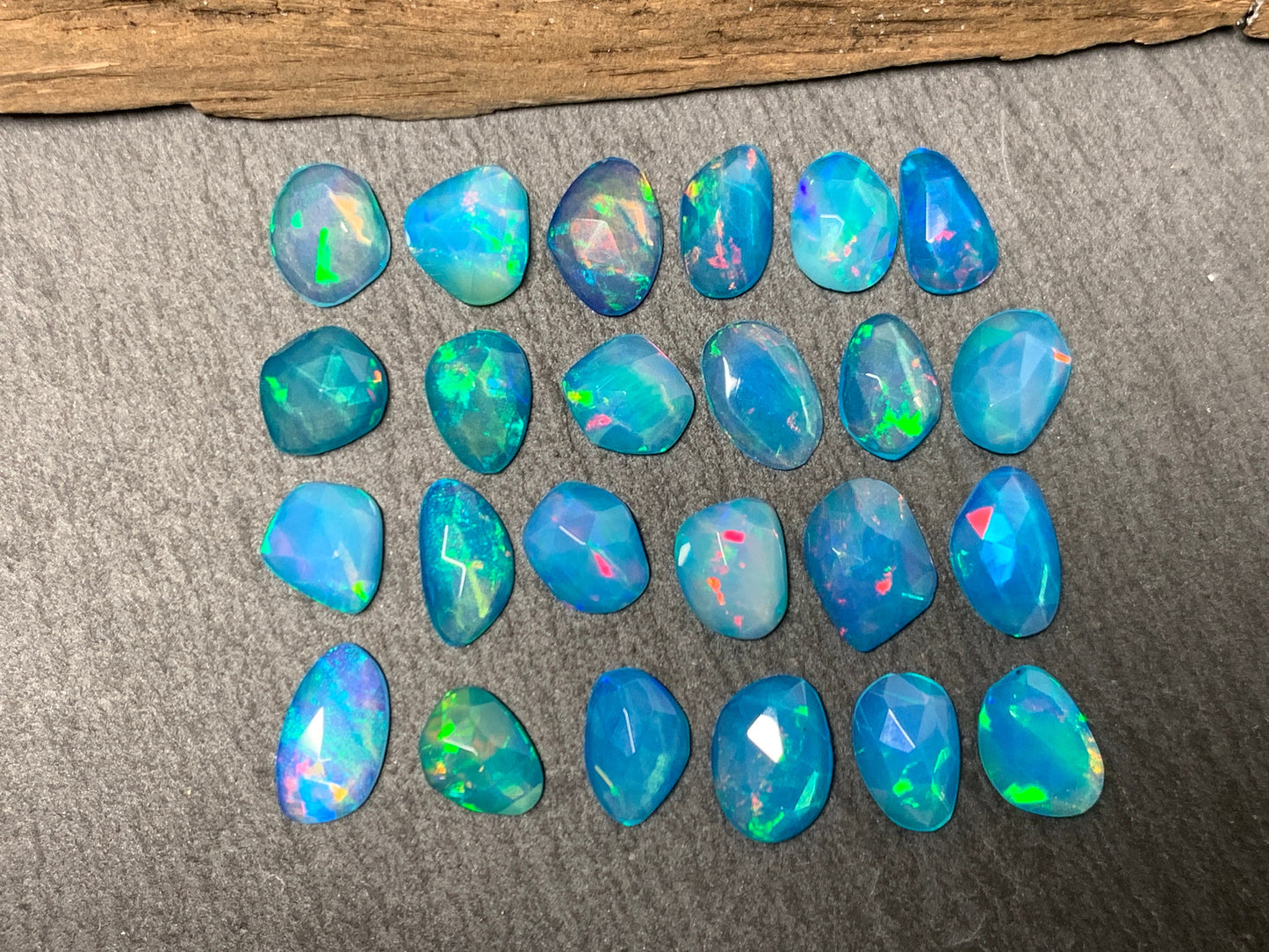 Faceted Blue Ethiopian Opal 8-10mm long cabochon