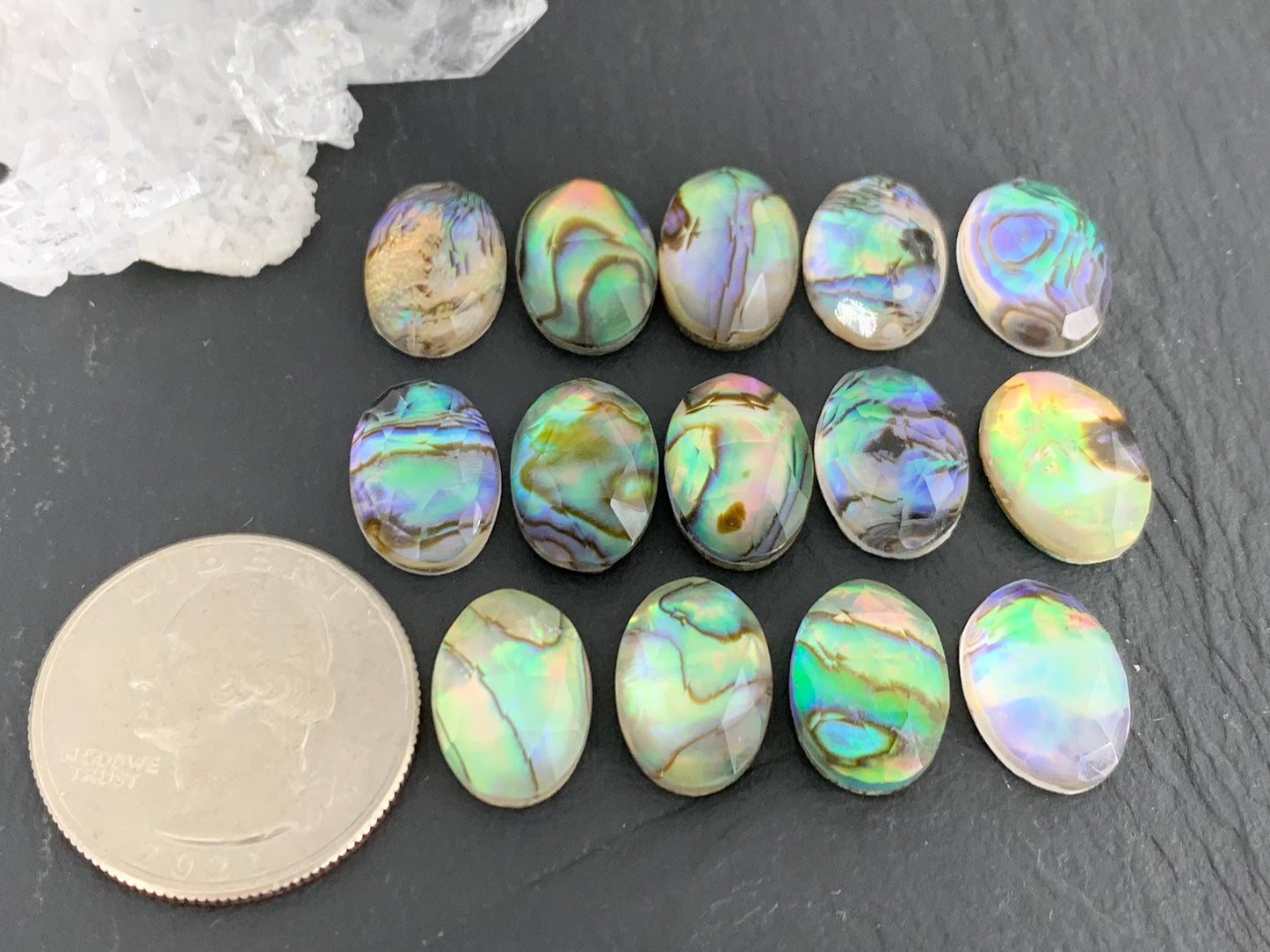 Faceted Abalone oval 10x14mm doublet cabochon