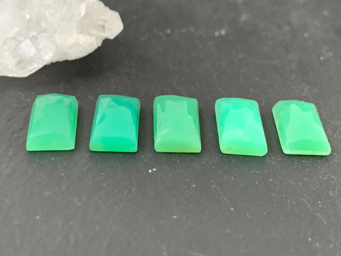 Faceted Chrysoprase Cabochon 6x12mm - Natural Green Faceted Stone Rectangle Cut Gem