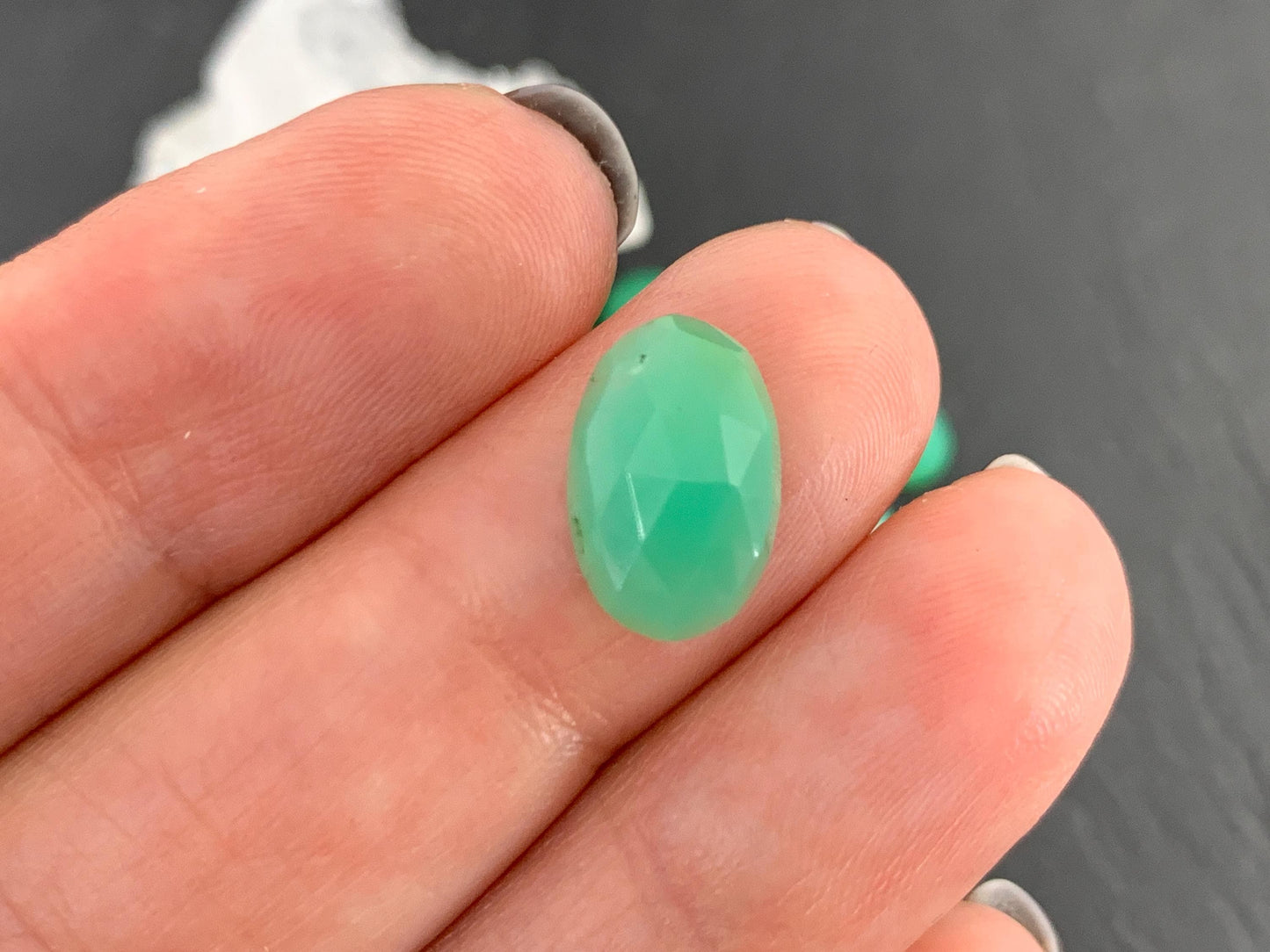 Faceted Chrysoprase oval 8x12mm cabochon