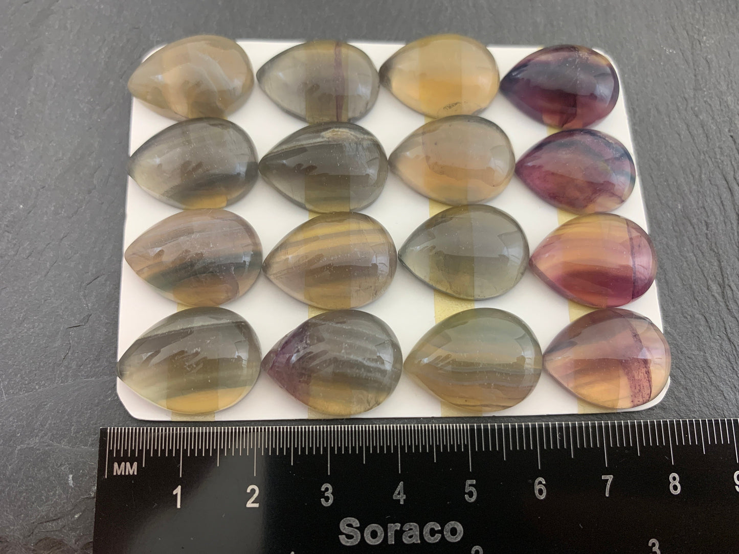 Green- Yellow Fluorite pear 15x20mm Cabochon - Calibrated cabochons