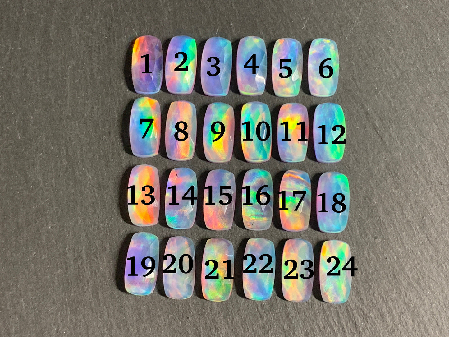 Faceted Aurora Opal 7x14mm cabochon - Doublet cabochons