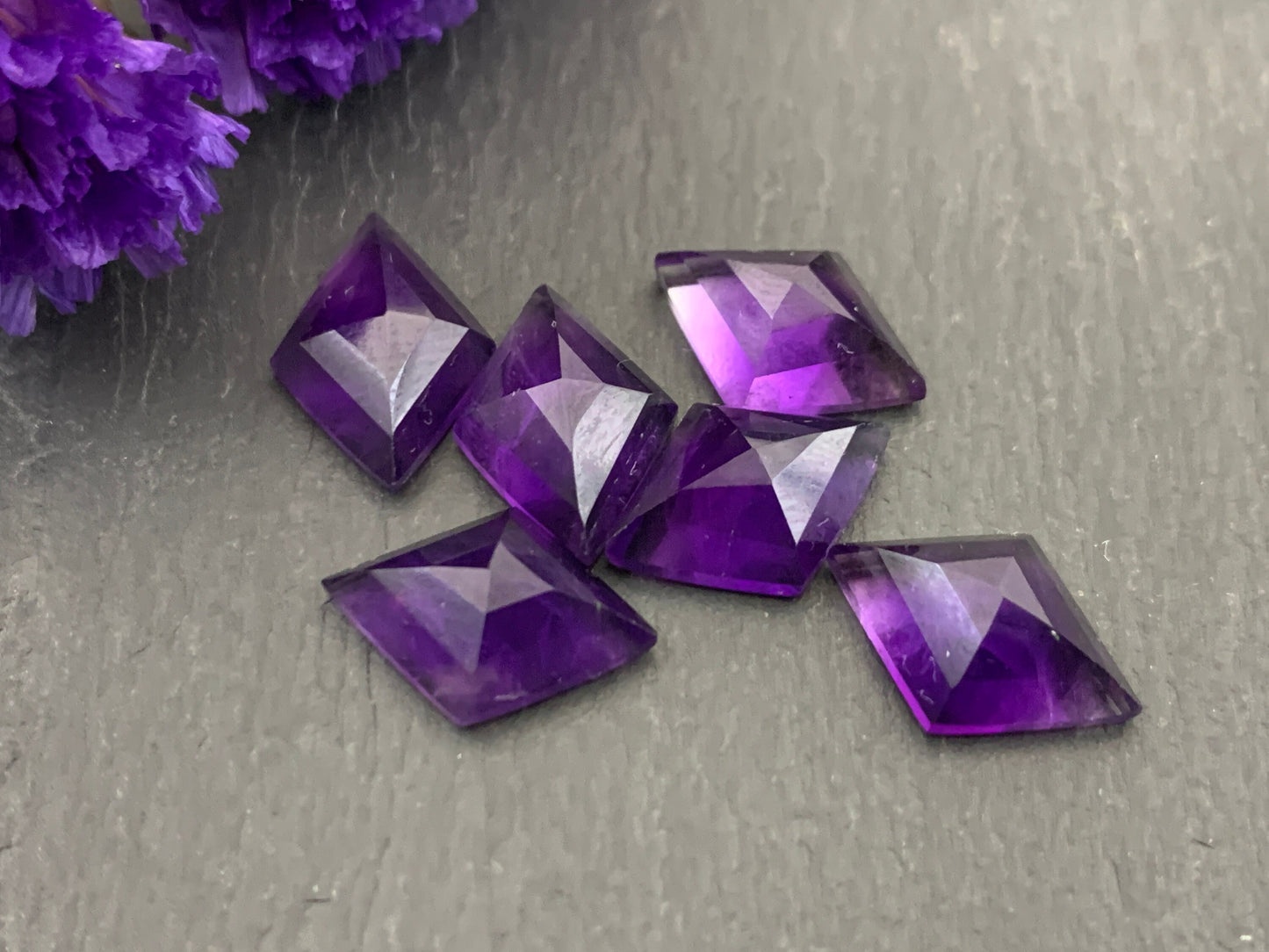 Faceted Amethyst Rhombus 8x12mm, 10x14mm cabochon