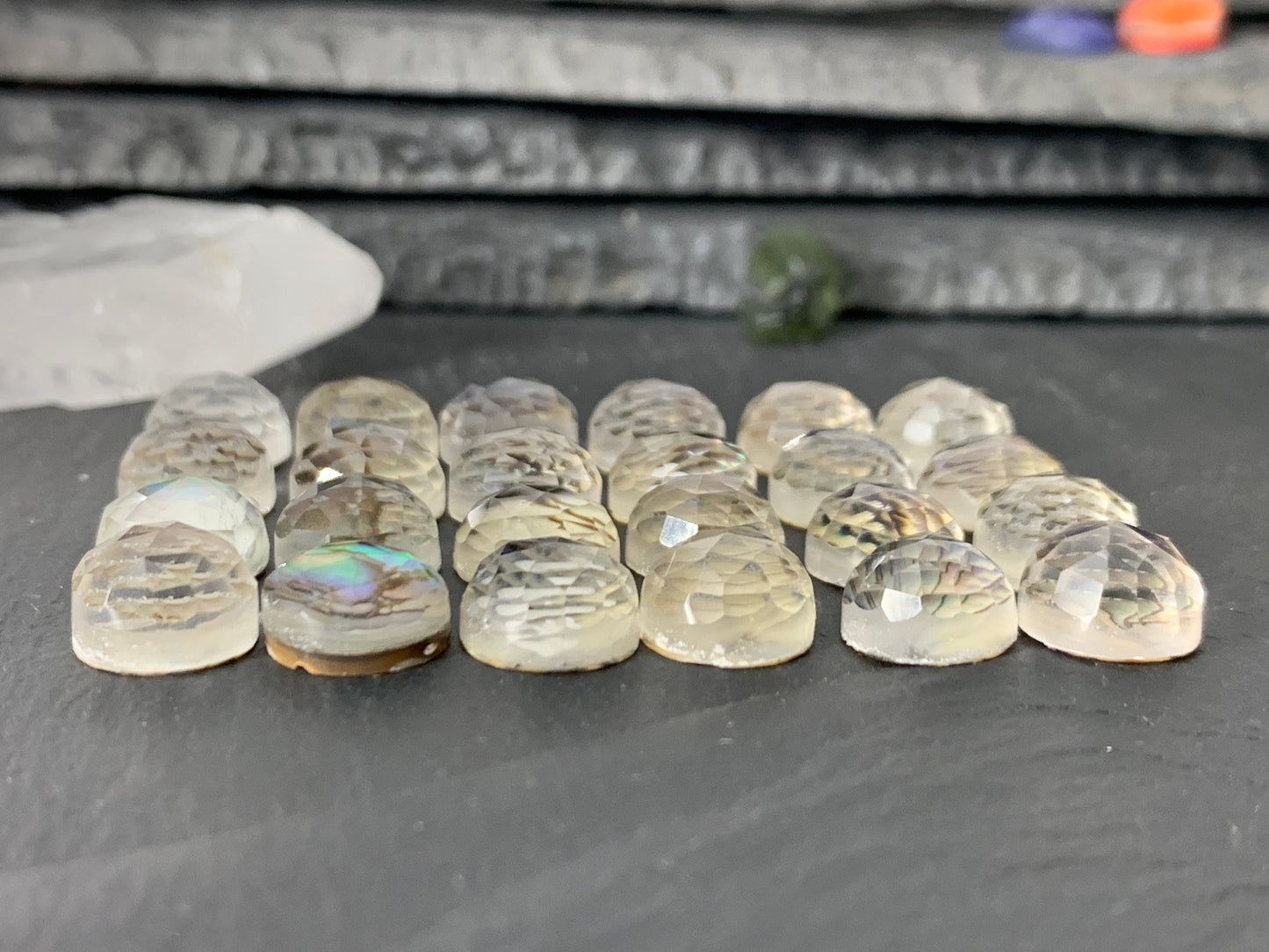 Faceted Abalone round 10mm doublet cabochon