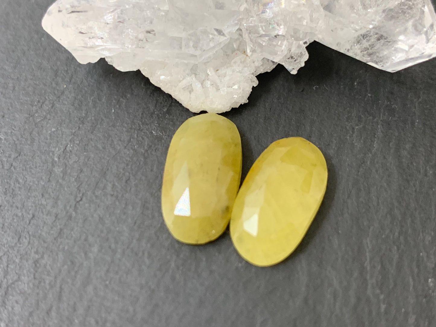 Faceted Yellow Sapphire pair 8x15x4mm cabochon