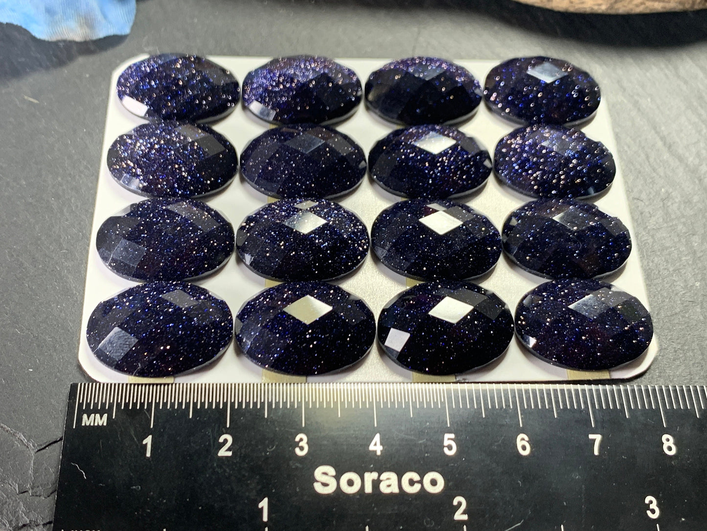 Faceted Blue Gold Sandstone oval 15x20mm cabochon - Calibrated cabochons