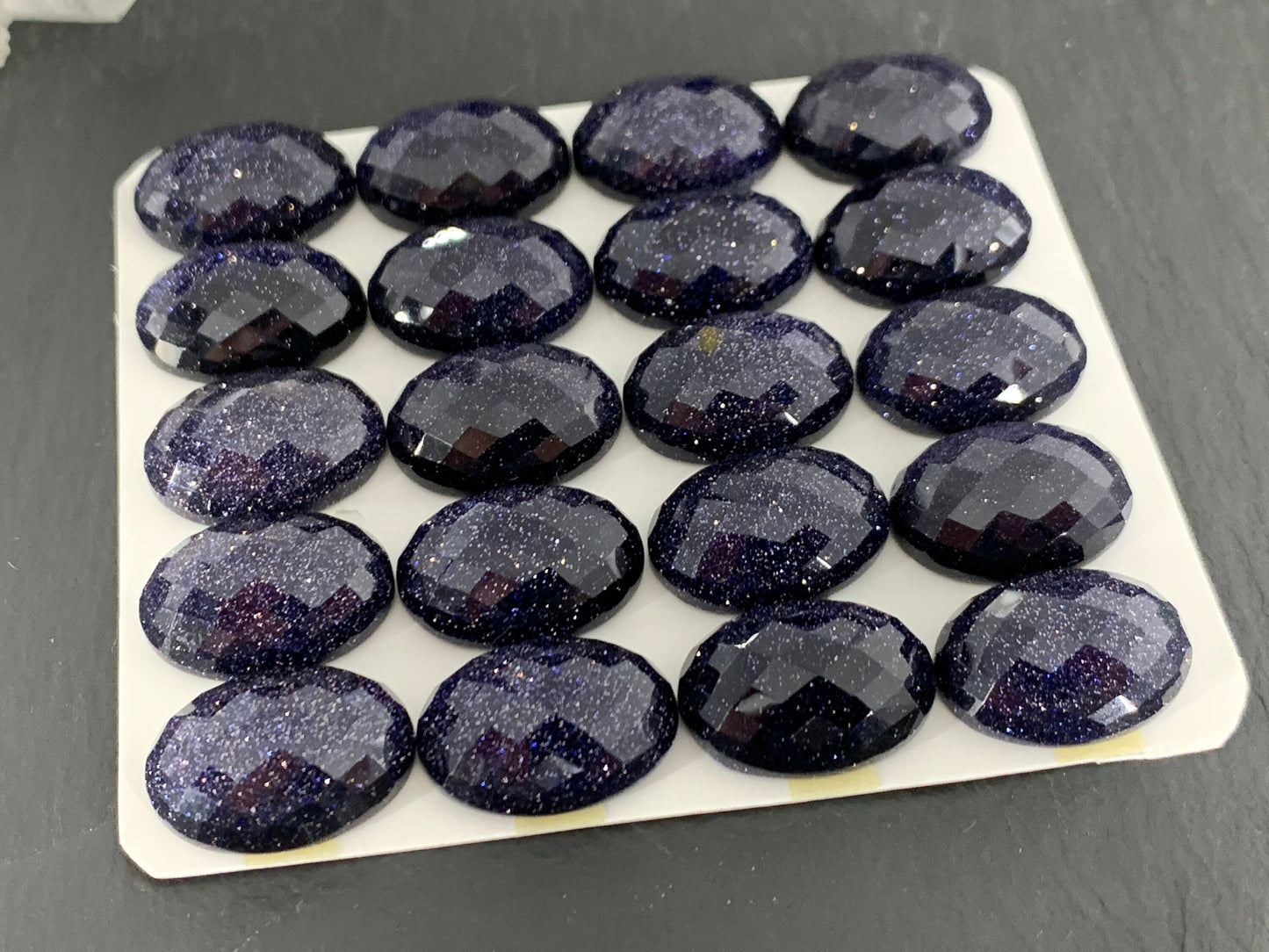 Faceted Blue Gold Sand oval 13x18mm cabochon - Calibrated cabochons