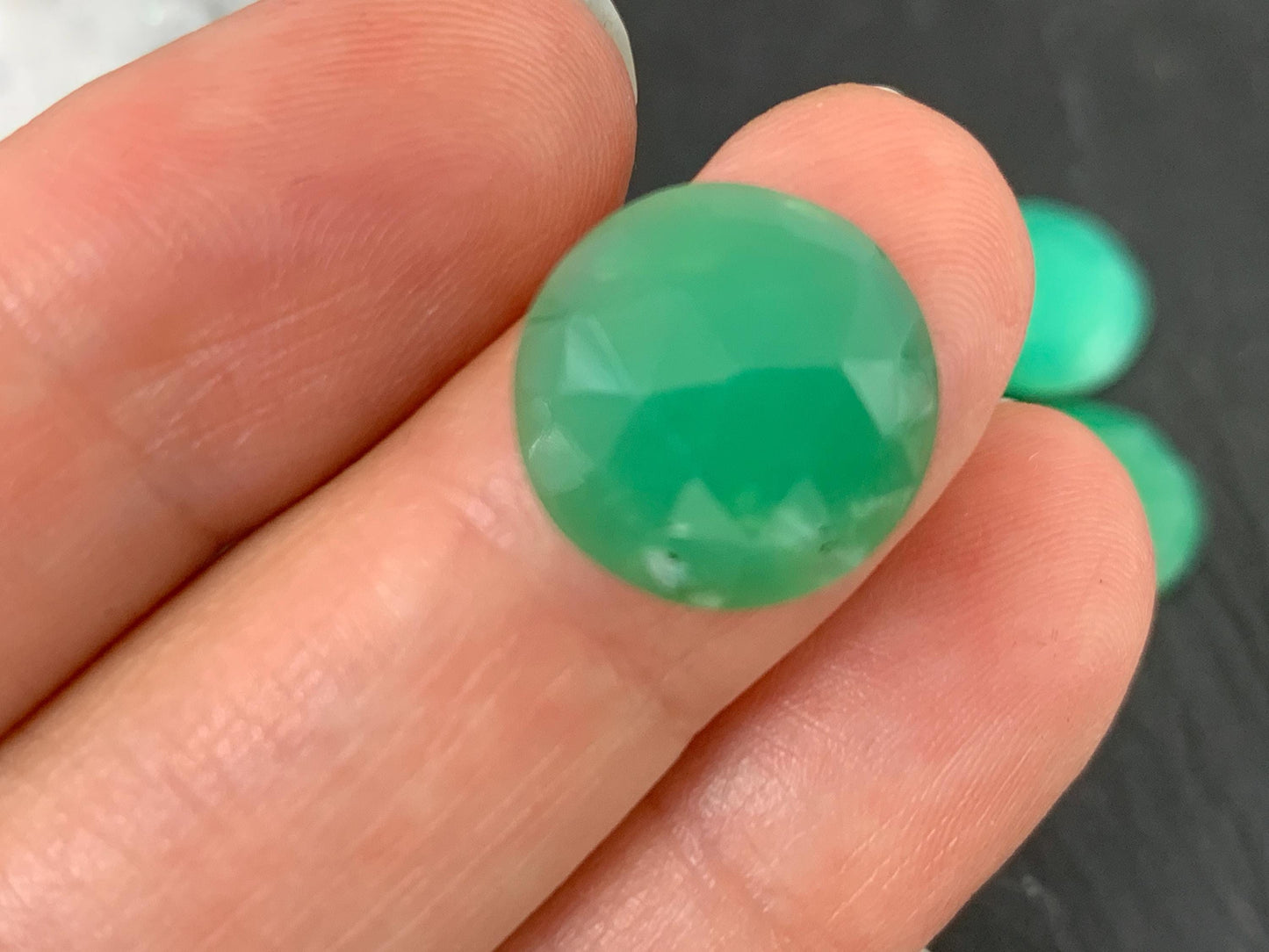 Faceted Chrysoprase round 14mm cabochon