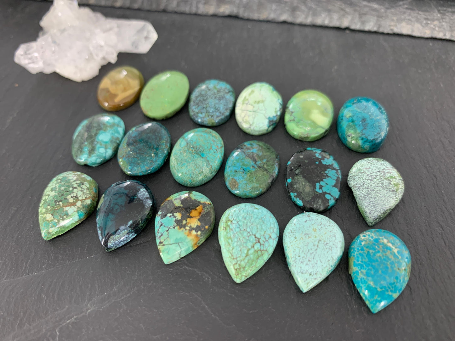Tibetan Turquoise Cabochon Pear, Oval 13x18mm Natural Gemstone Hand Cut Stone