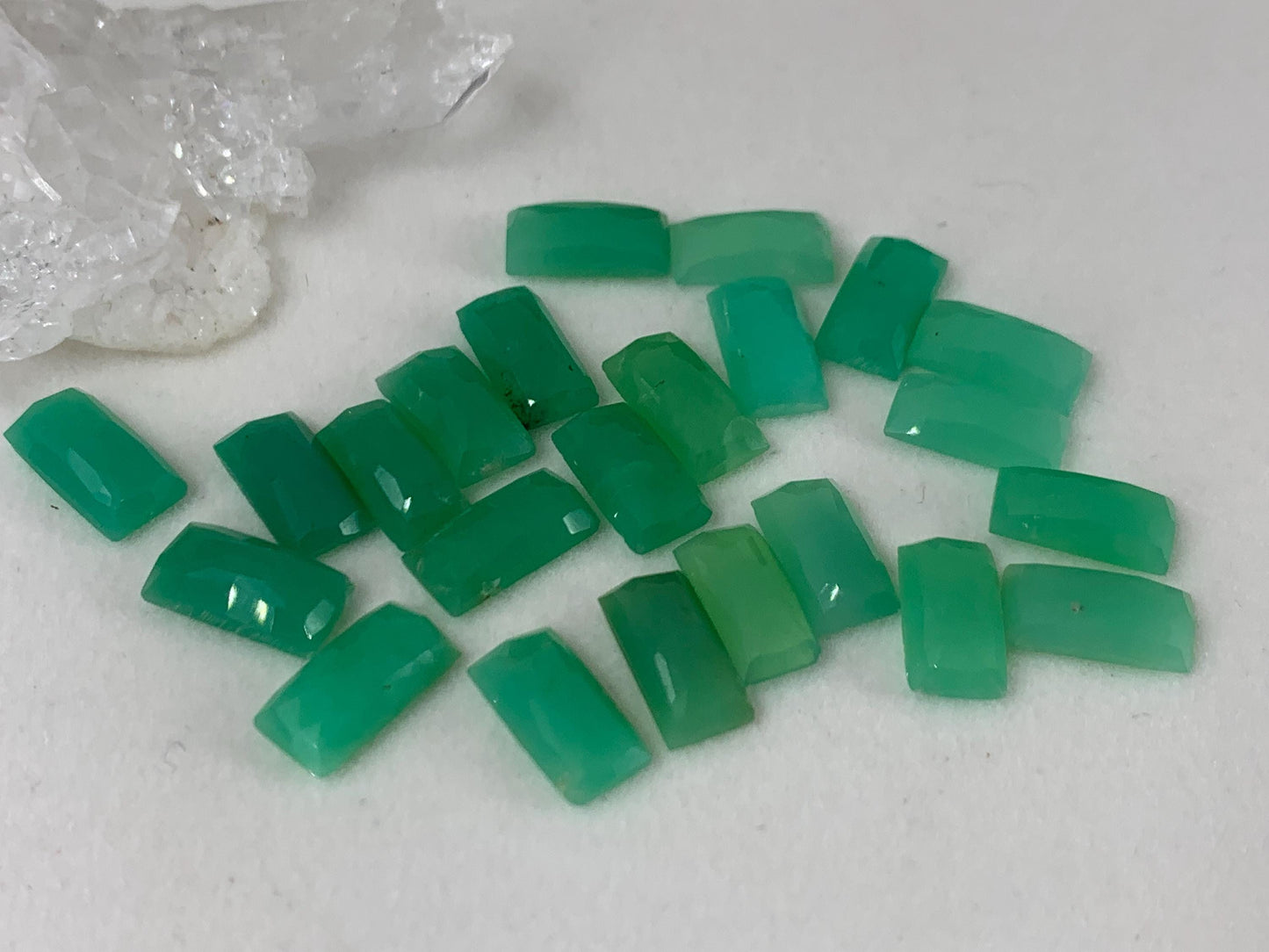Faceted Chrysoprase rectangle 5x10mm cabochon