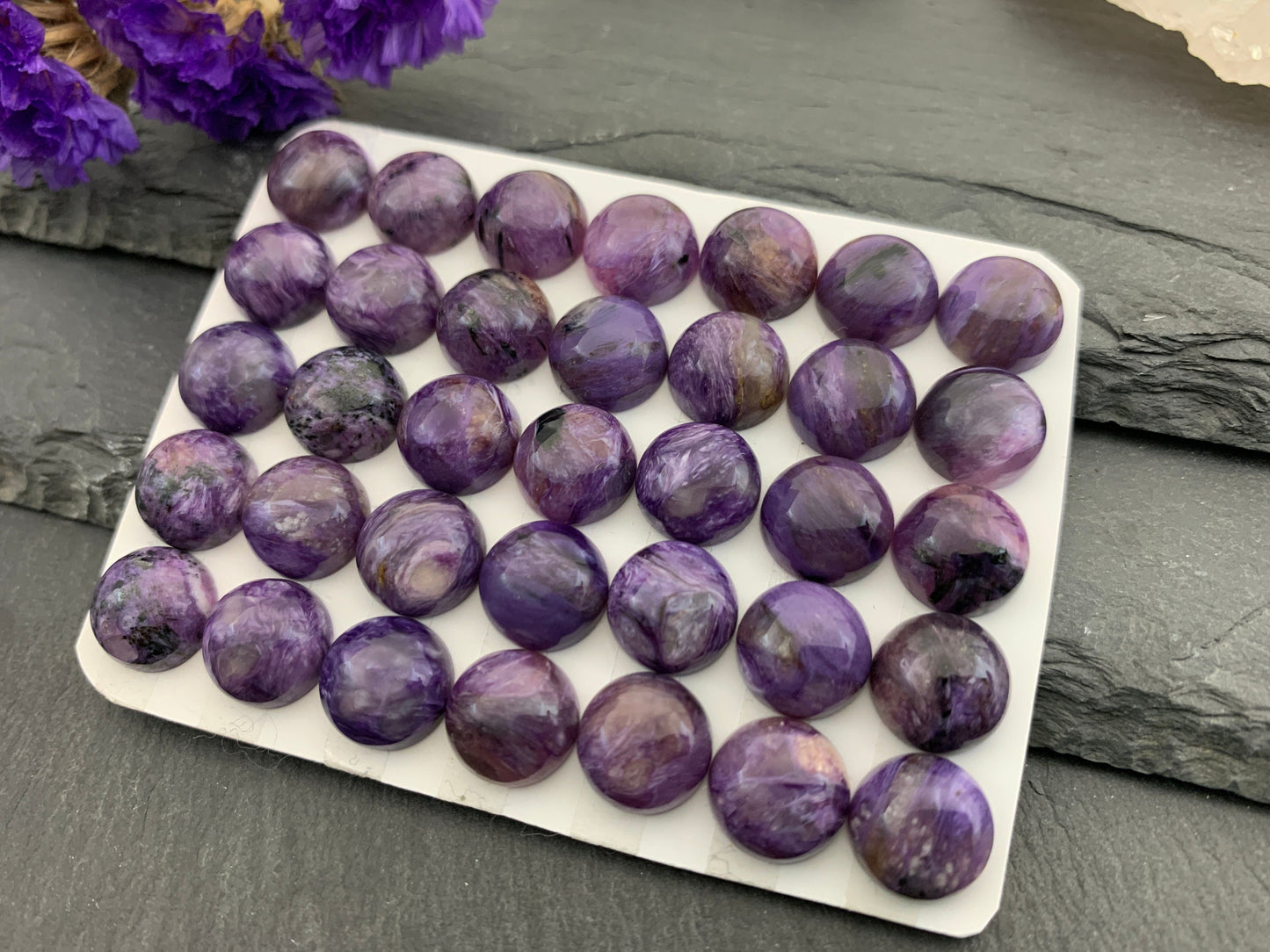 Charoite round 10mm cabochon - Calibrated cabochons