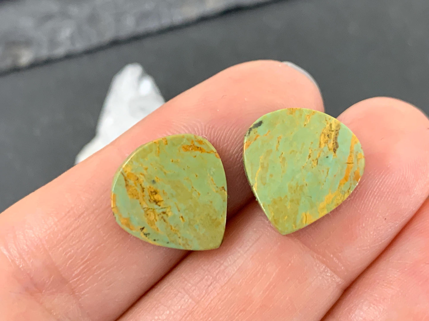 Tibetan Turquoise Pair 13x14mm Cabochon - Hand Cut Cabochon