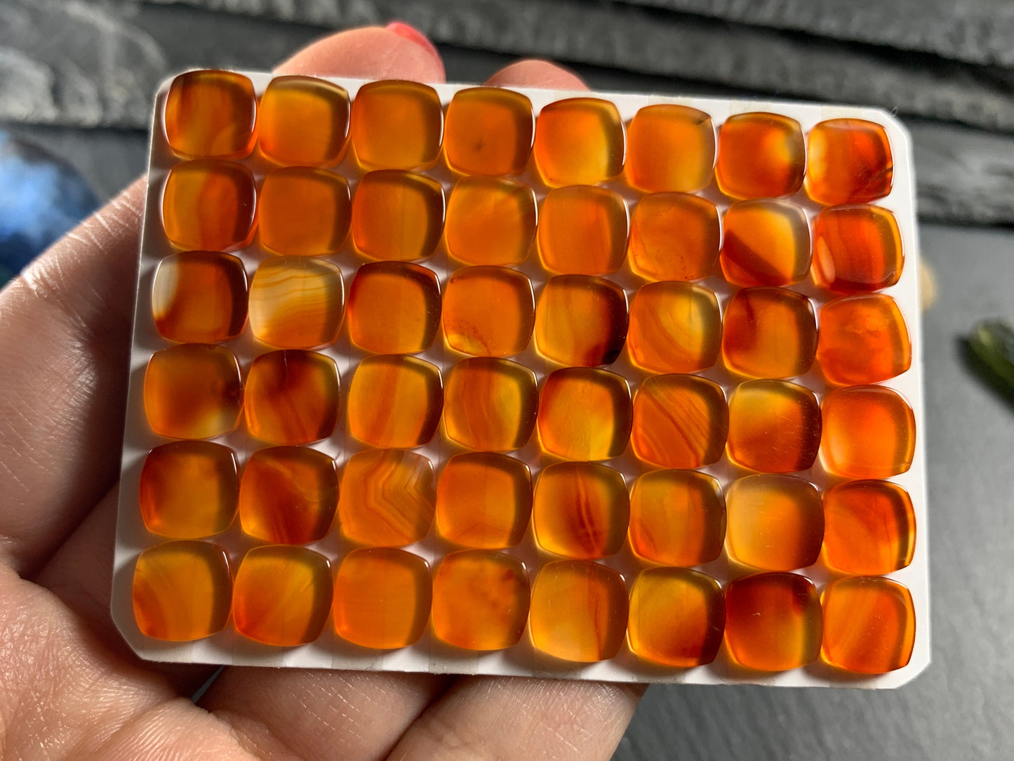 Flat Carnelian square cushion 8mm cabochon - calibrated cabochons