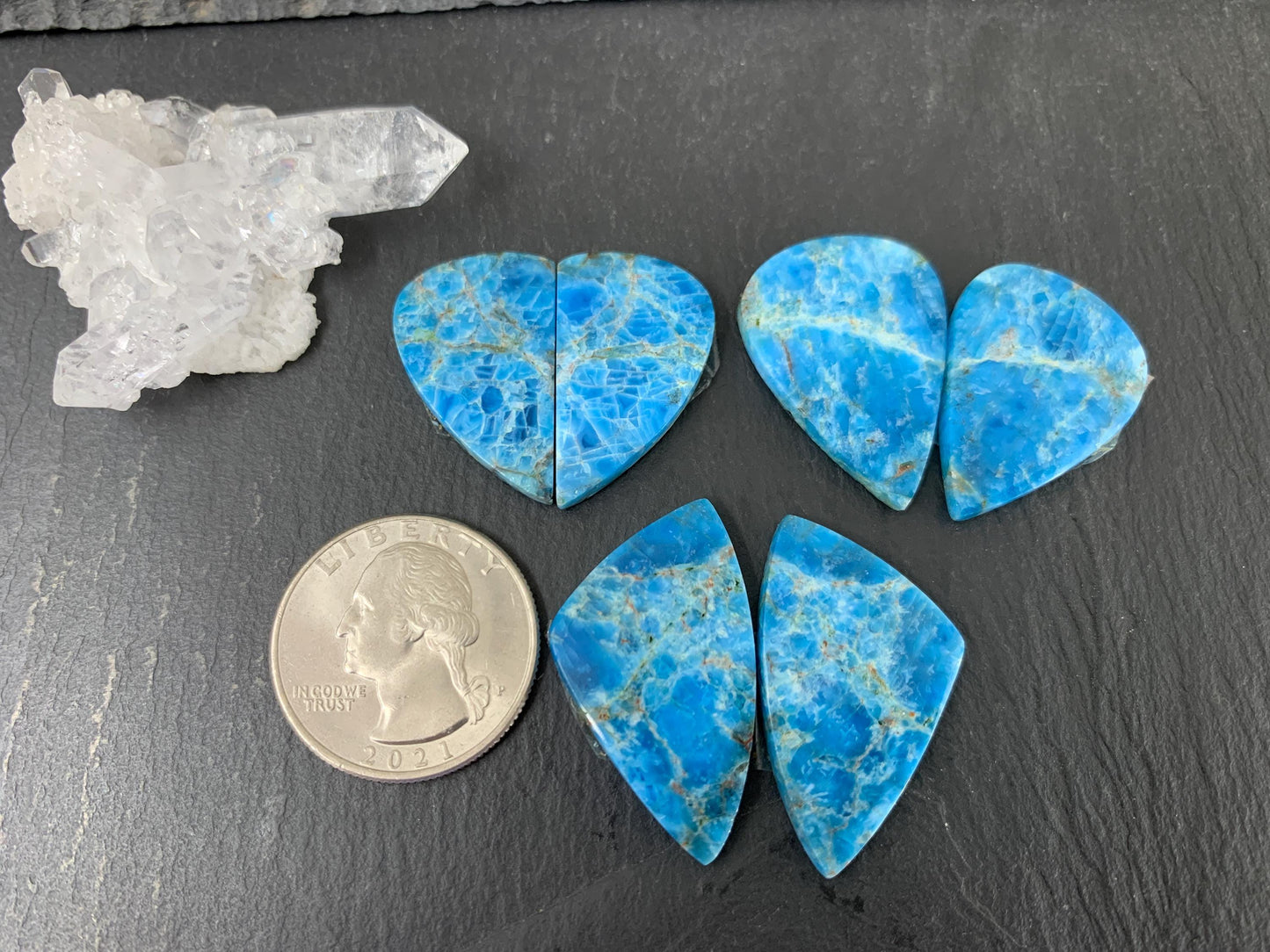Apatite pear, free form 25-34mm long cabochon - Buy by pair