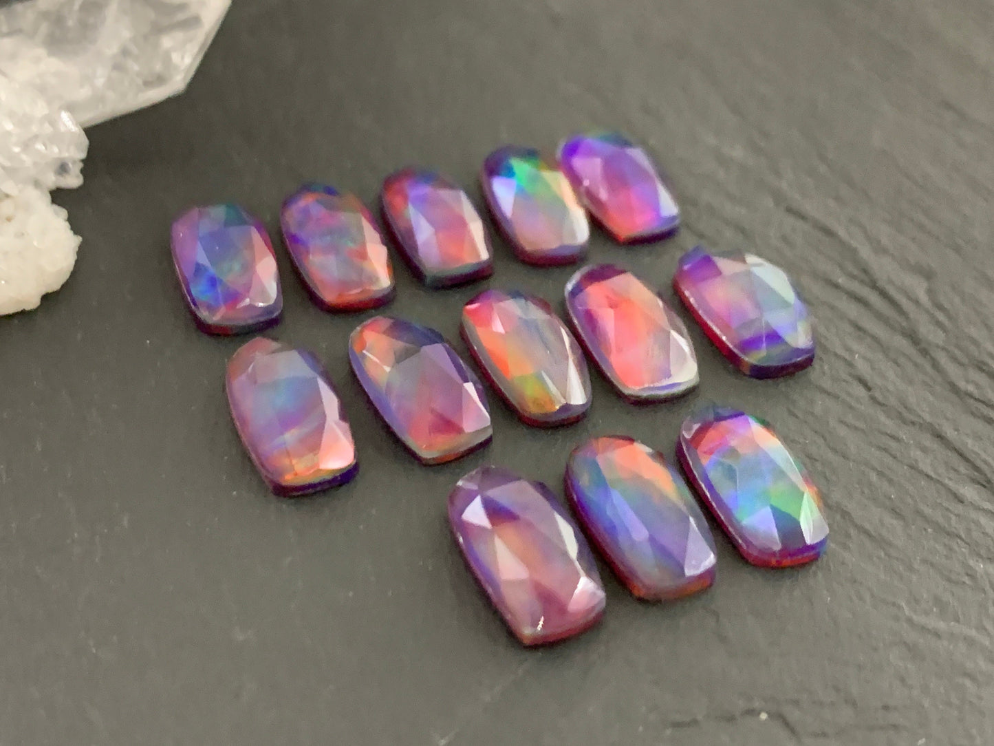 Faceted Aurora Opal oval 6x12mm cabochon - Doublet cabochon