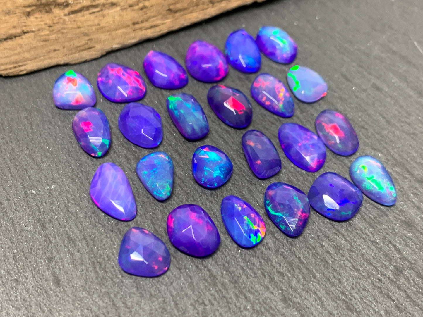 Faceted Purple Ethiopian Opal 7-10mm long cabochon